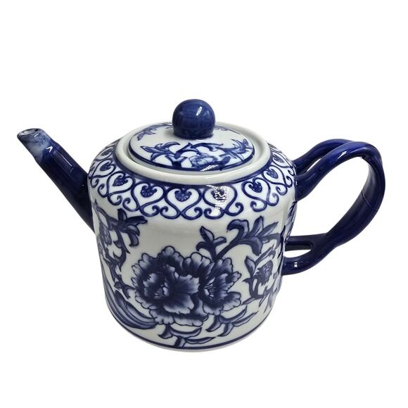 Vtg Blue White Porcelain Teapot Bombay Co Chinoiserie China Ceramic Porcelain - Picture 1 of 12